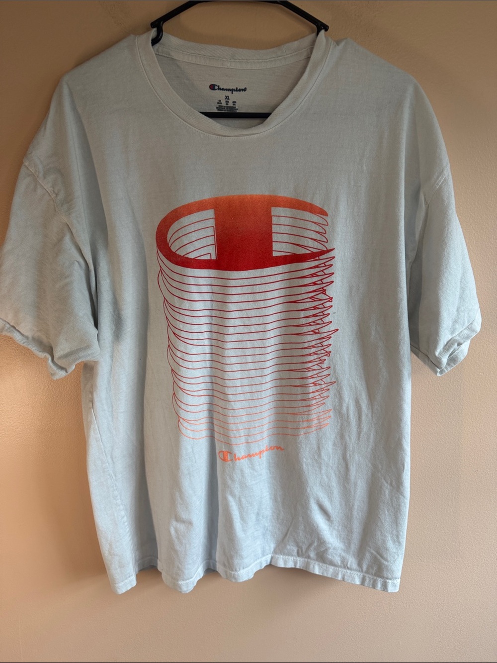 Champion Light Blue Short-Sleeve Tee with Orange Graphic Stack